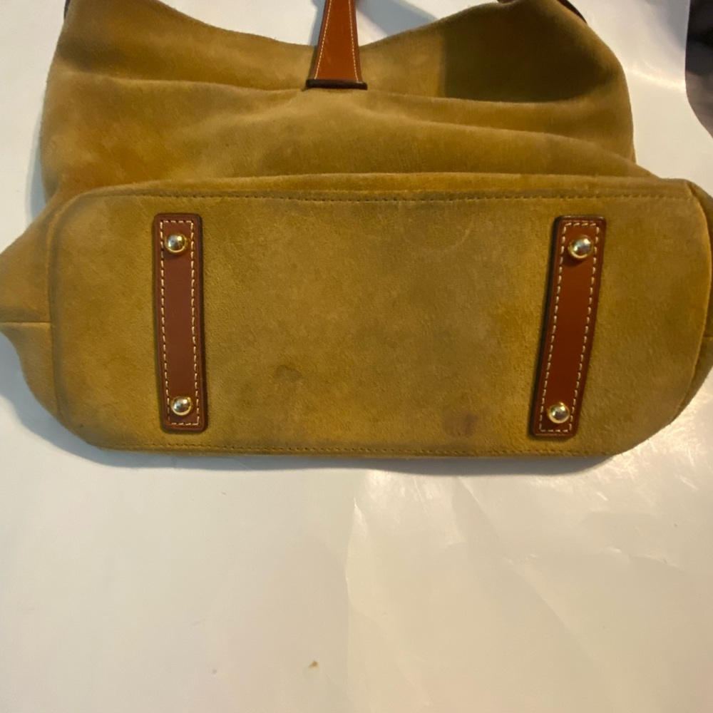Dooney & Bourke Tan Suede Hobo Shoulder Bag. - Picture 5 of 12